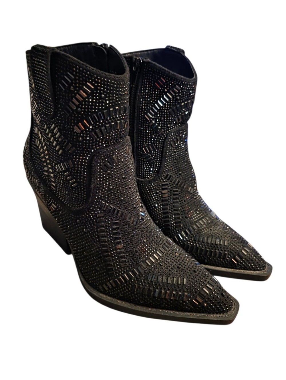 Very G Maze Black Rhinestone Western Ankle Boots Bling Cowgirl Rocker EUC